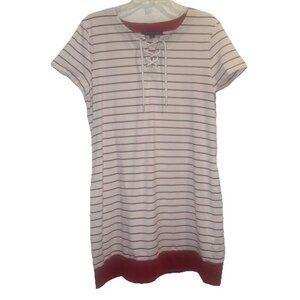 Tommy Hilfiger Nautical Red White Stripe Knit Shift Dress Lace Tie Petite XL PXL